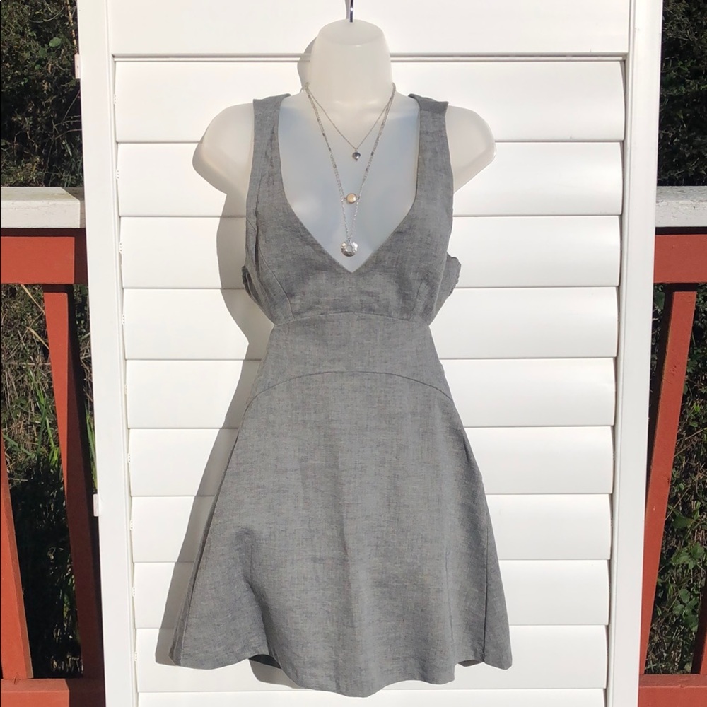 Free People Gray A-line Mini dress with V-neck ON SALE